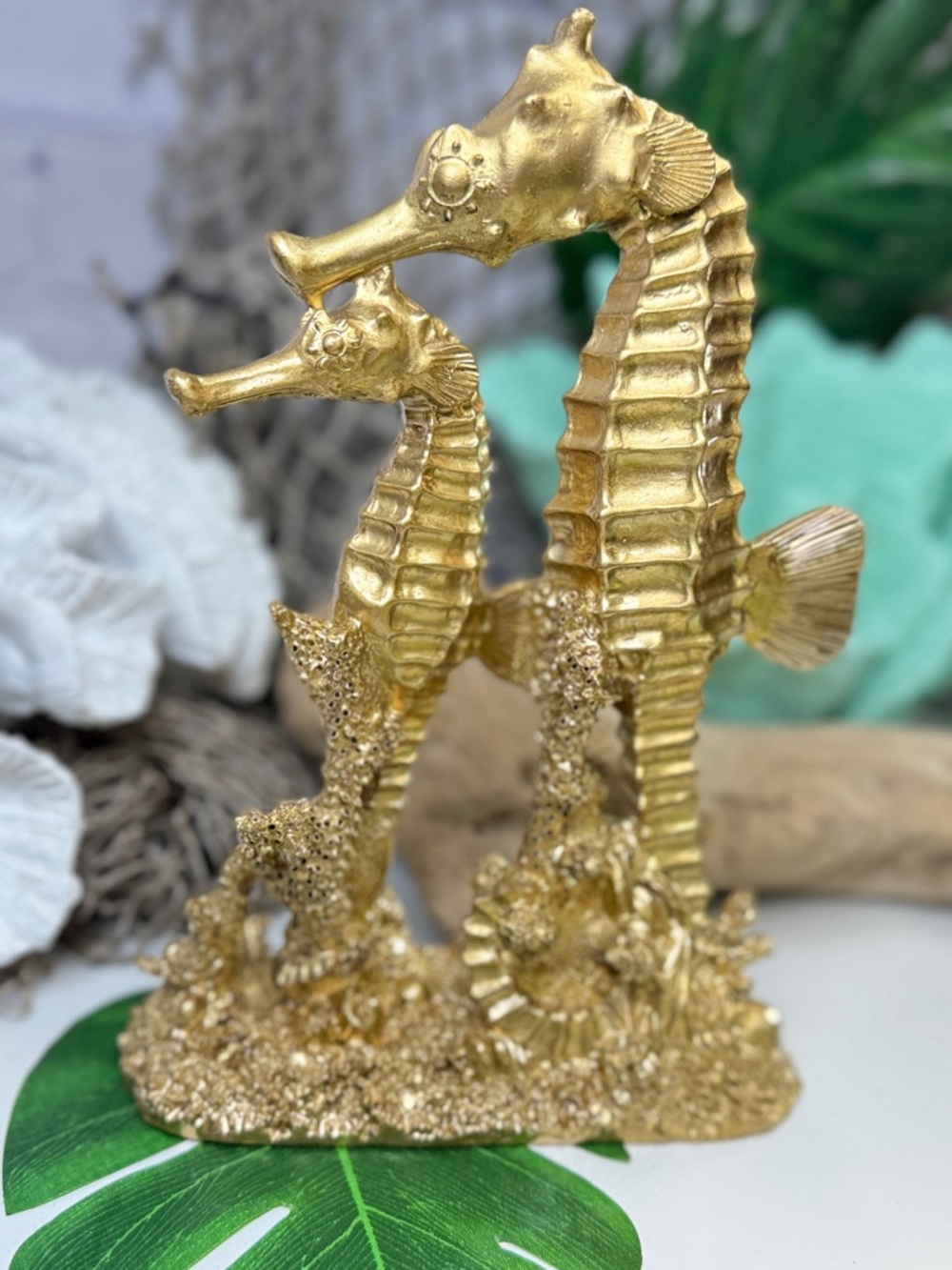 NEW VTG Gold Seahorse Statue Bookend Table Coastal Nautical Beach Decor
